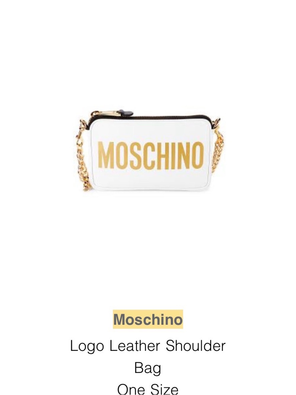 Moschino White Leather Crossbody Bag with Gold Logo and Chain